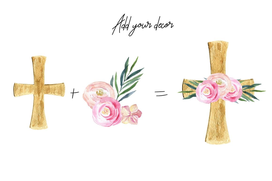 Wooden crosses decorated with roses.