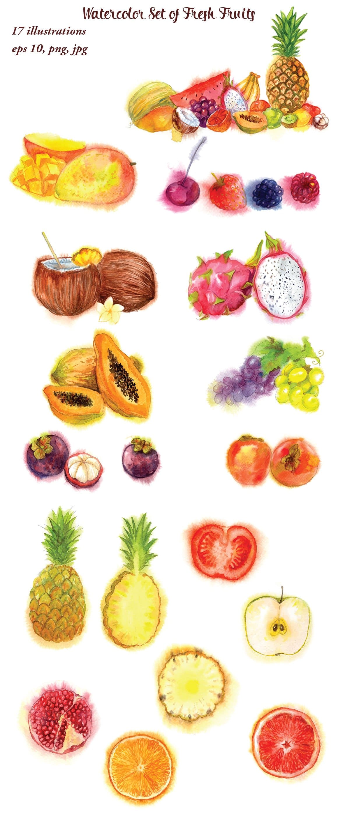 Exotic fruits on a white background.