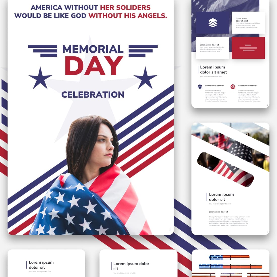 Google slides template "America without her soliders, Would be like god without his angels".