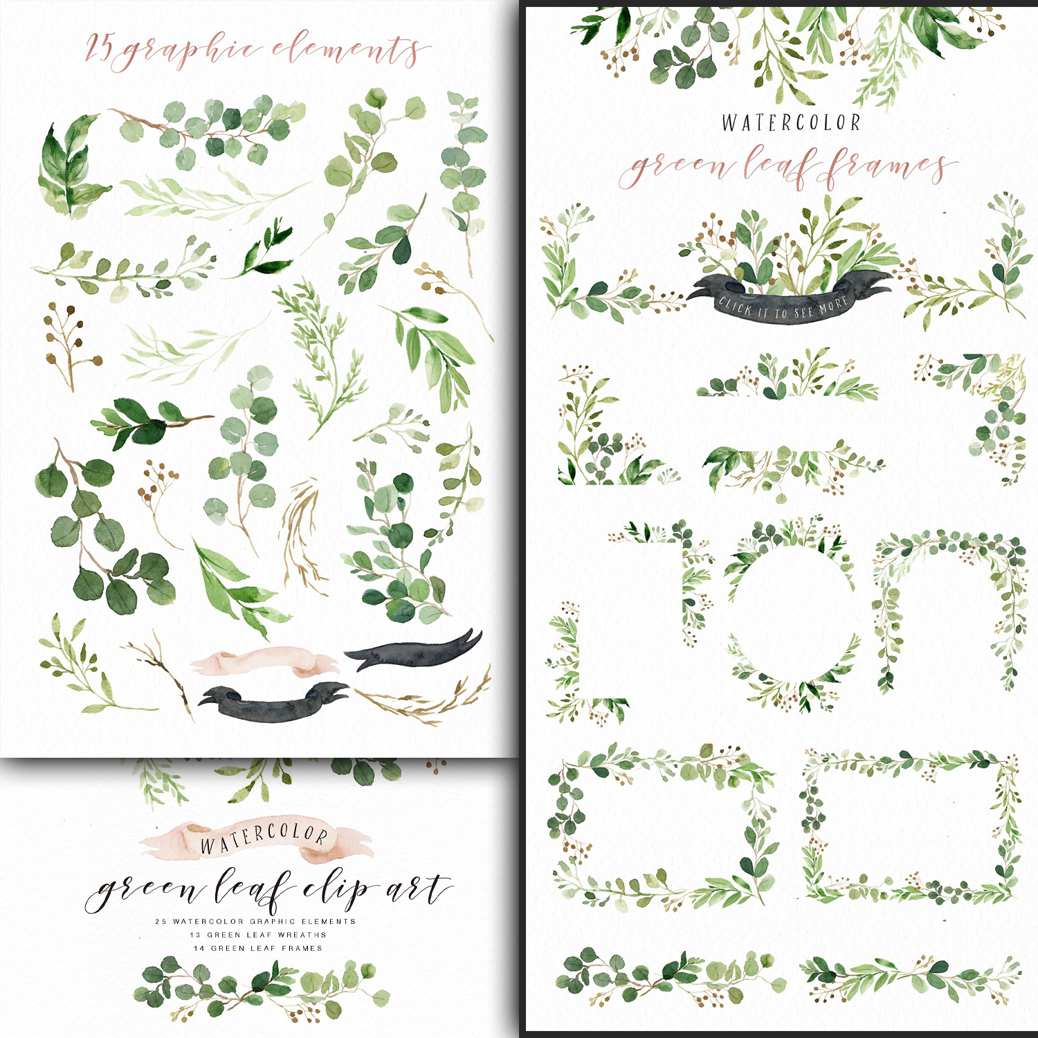 Images with watercolor green leaf clip art.