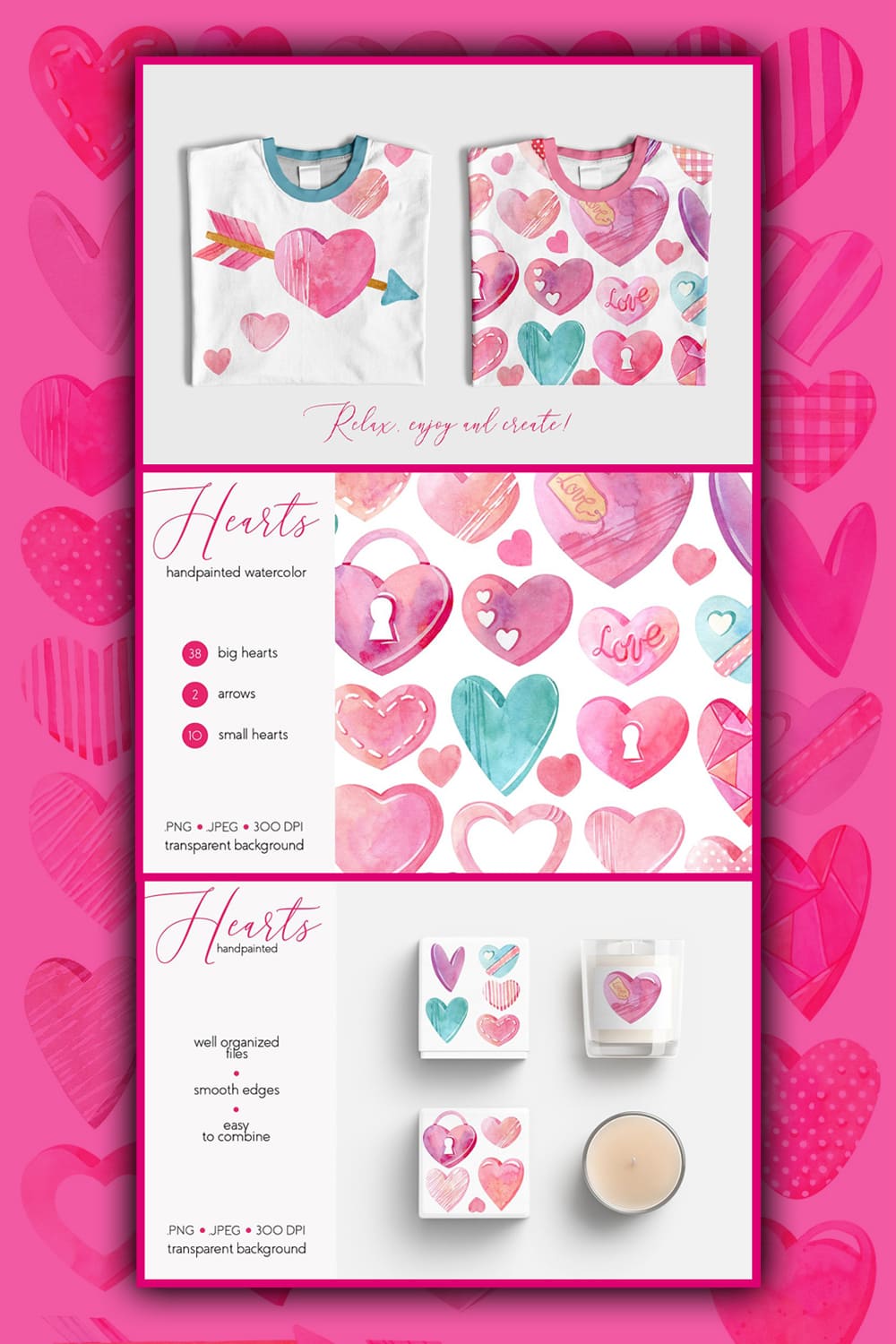 Watercolor hearts collection.