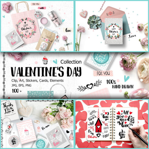 Image with valentines day elements cards.