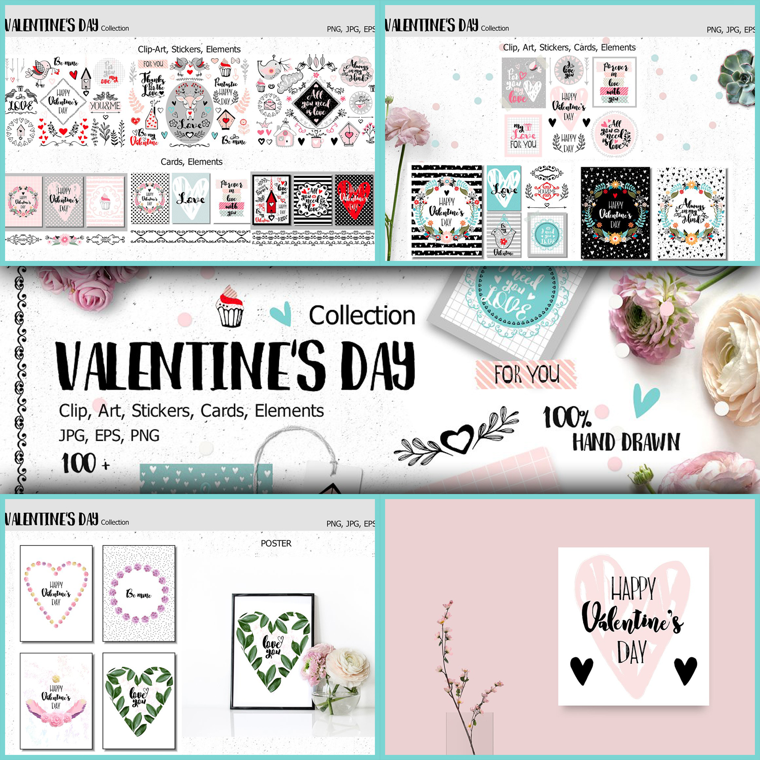 Preview valentines day elements cards.