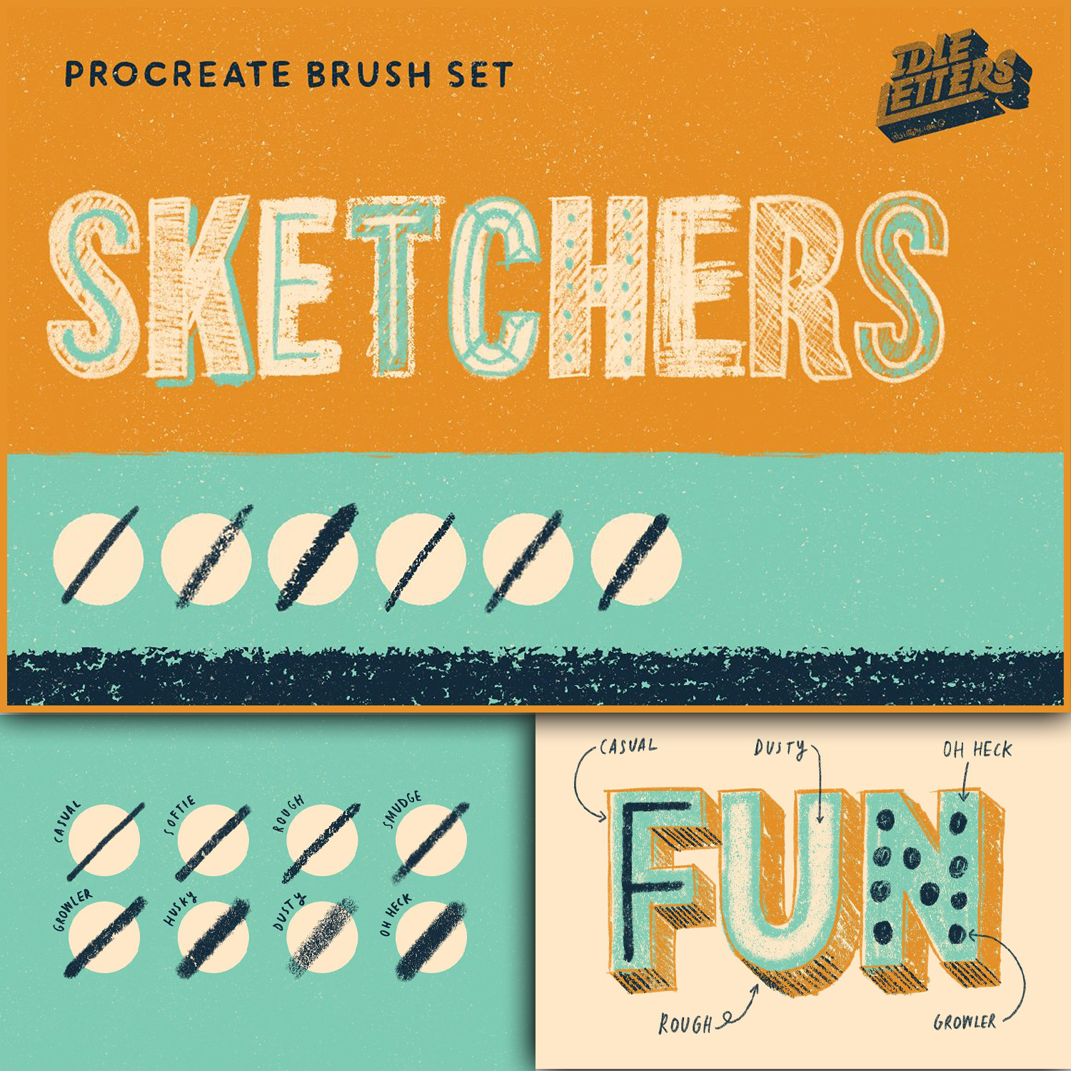 Title images with sketchers procreate brush set.