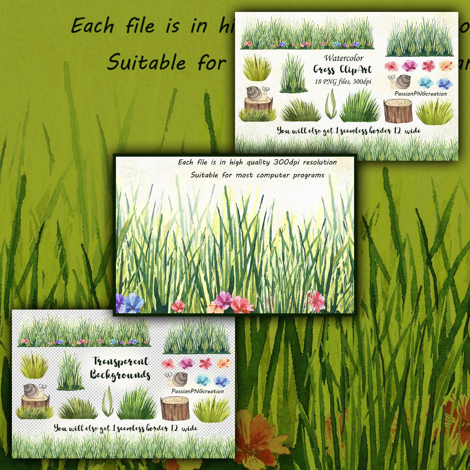 Preview watercolor grass clipart.