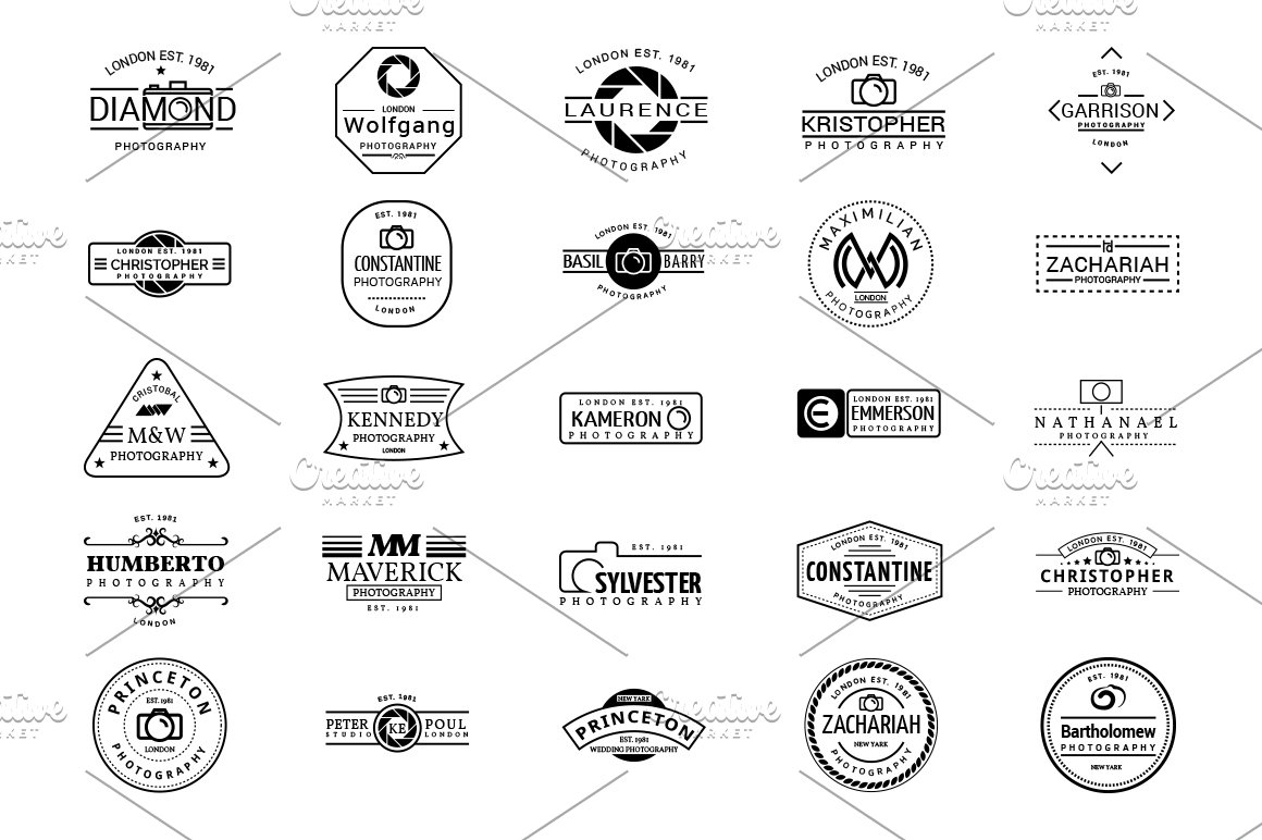Black and white logos on the theme of photographers.