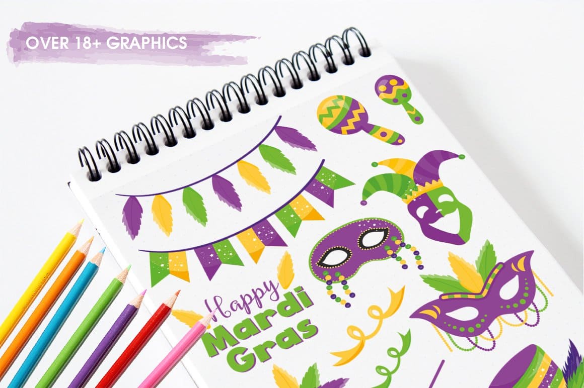 Notepad with a spring with a painted serpentine, a garland for the celebration of Mardi Gras.