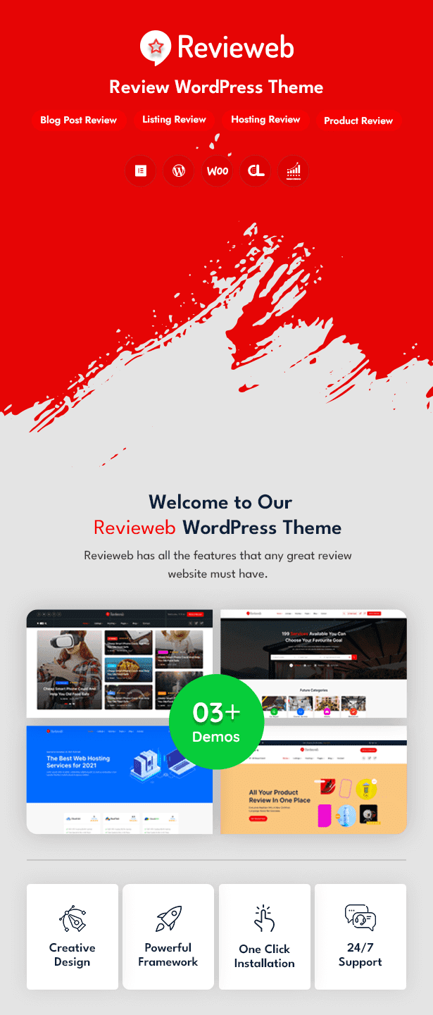 Creative design, powerful framework, one click installation and 24/7 support of Revieweb.
