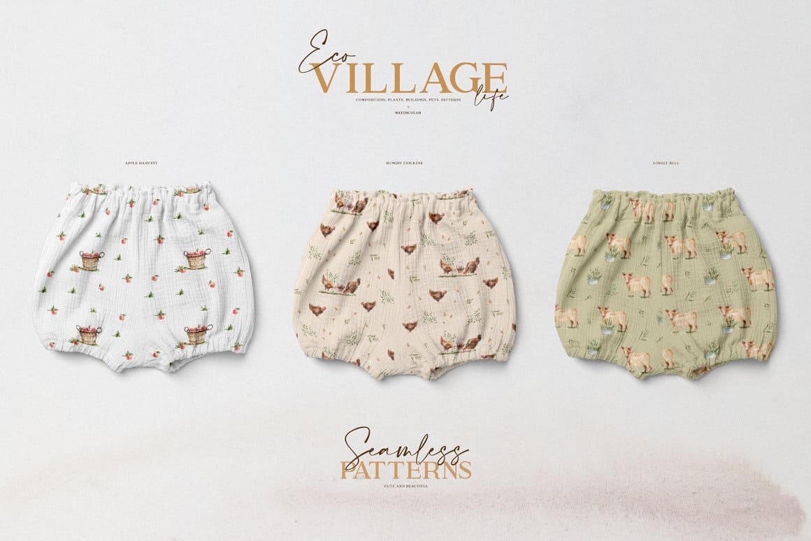 Children's shorts made of natural fabrics with the image of animals.