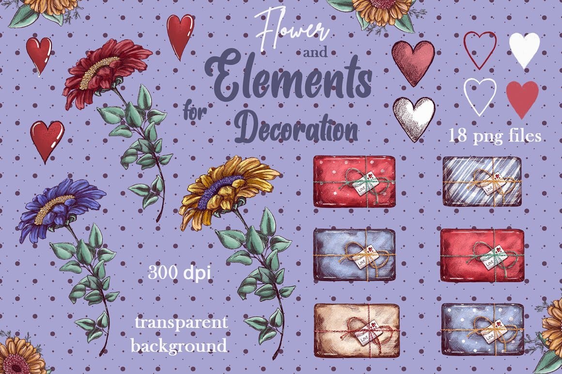 Flower and elements for decoration.