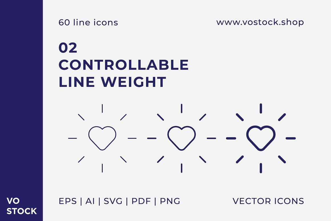 Controllable line weight of 60 line icons.