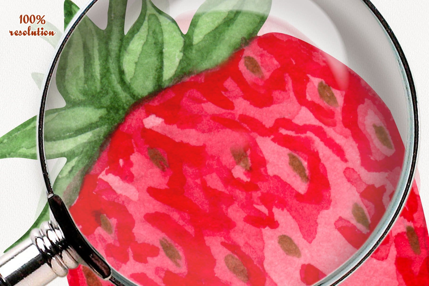 Strawberry in red-pink colors is drawn close-up.