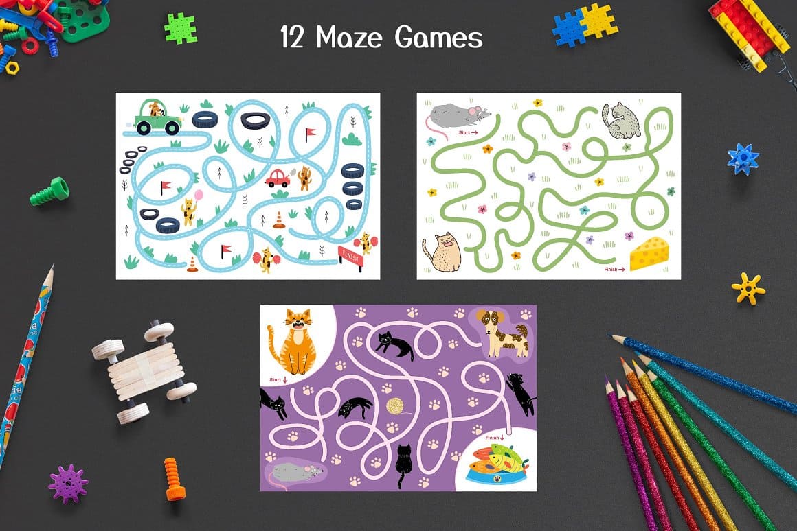 3 Cards of maze games.