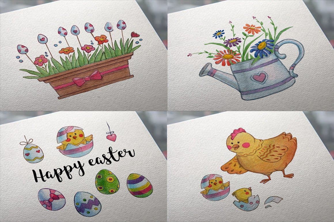 Four paintings with an individual Easter composition.