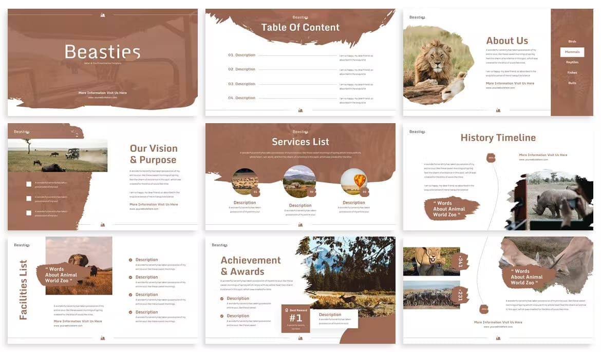 Table of content of Circle process showen on the Beasties safari powerpoint template.