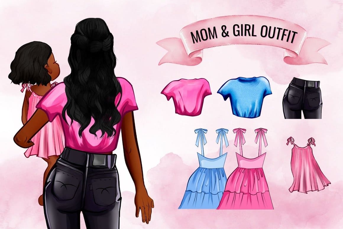 T-shirts and dresses for mother and daughter.