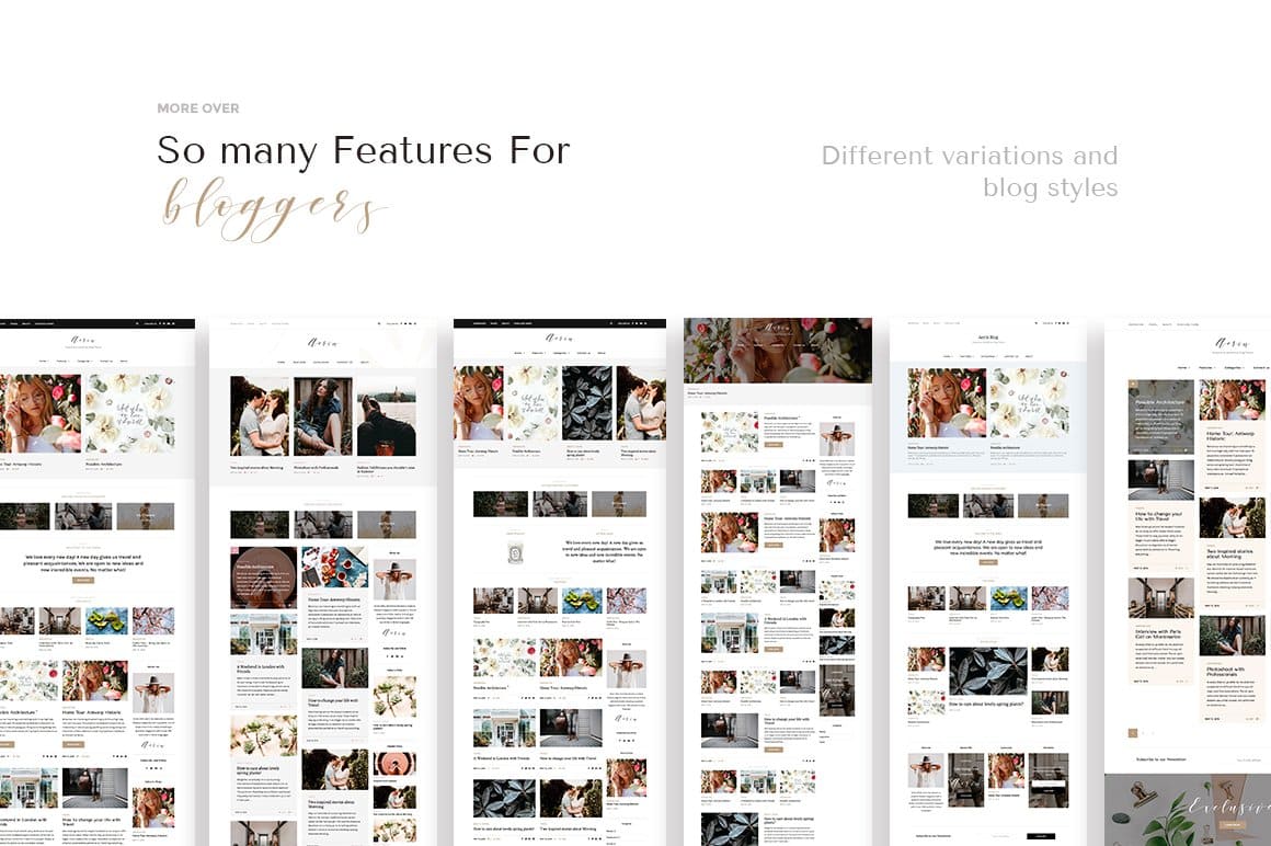 Many features for bloggers of Aerin wordpress blog shop theme.