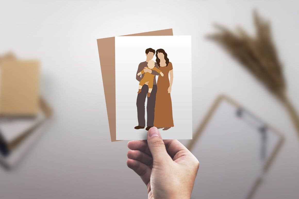 Clipart abstract family portrait on white photo in hand.