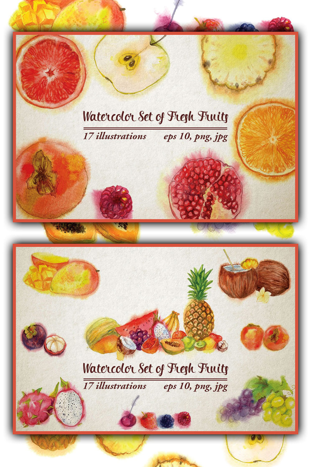 Two slides with watercolor images of fruits and berries.