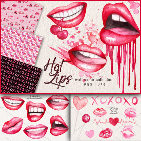 Prints of watercolor lips collection.