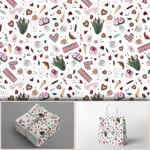 Images with romantic valentine seamless pattern.
