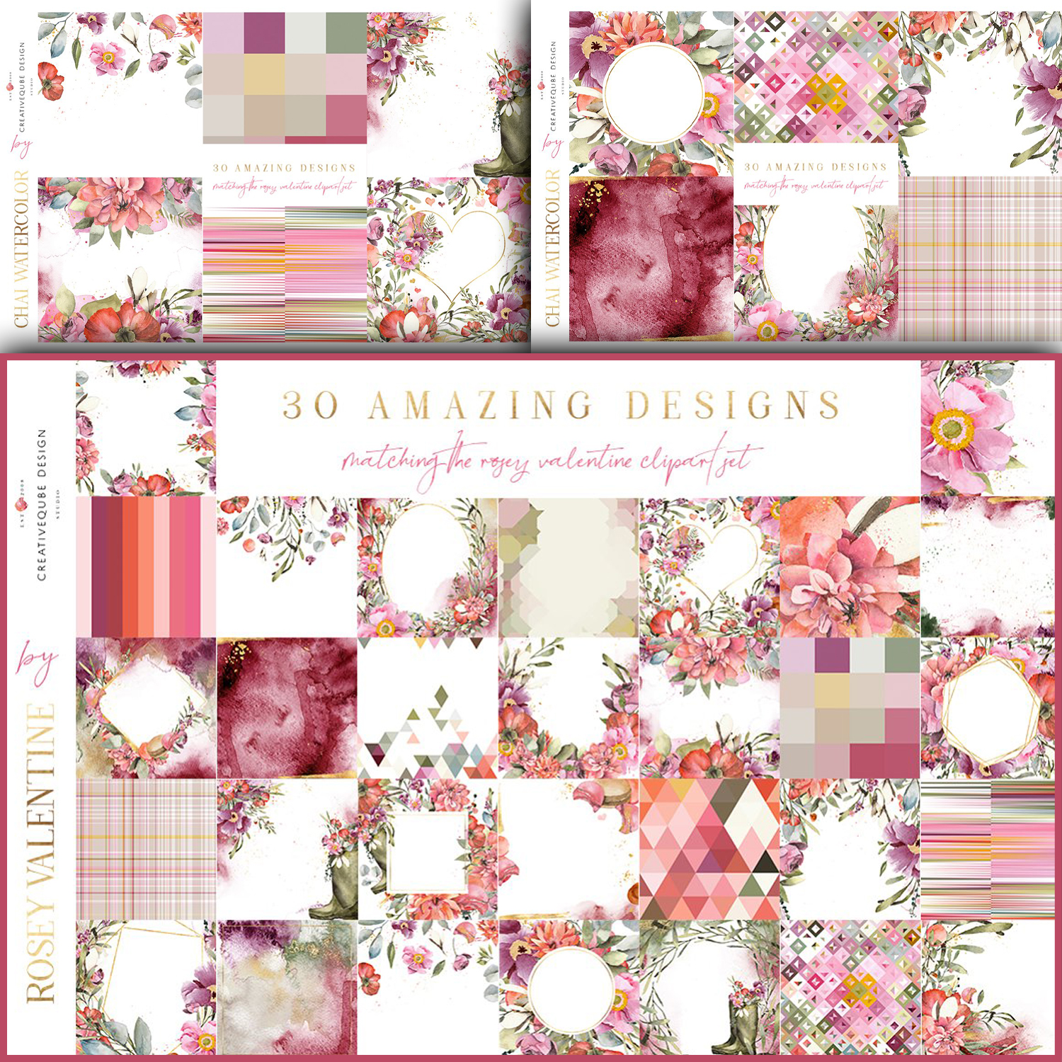 Preview rosey valentines digital papers.