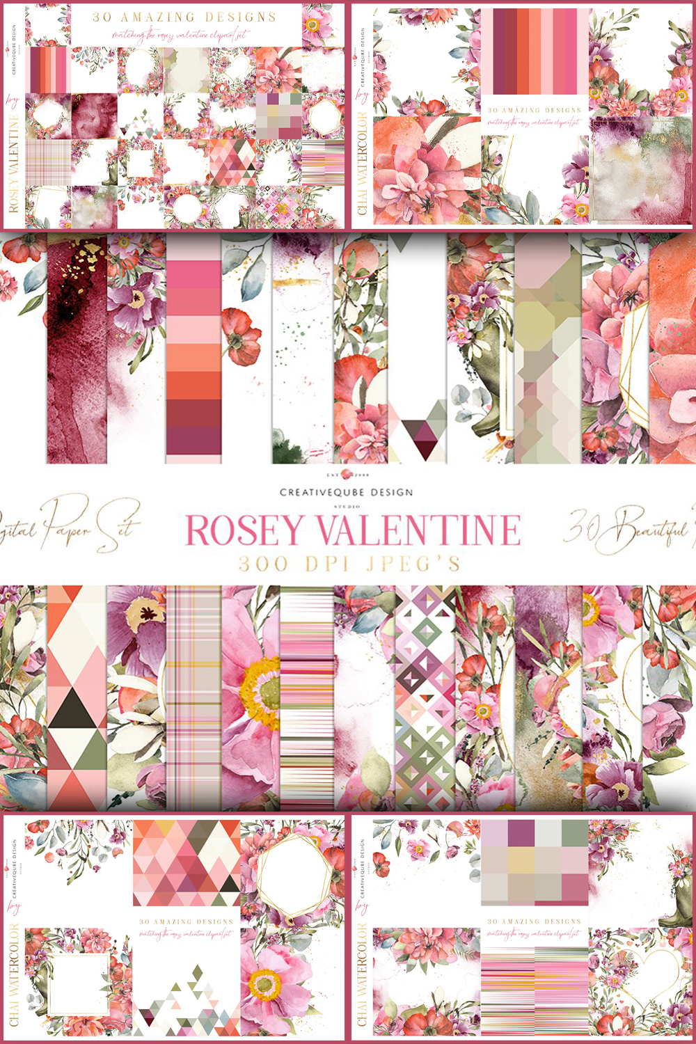 Rosey valentines digital papers illustration of pinterest.