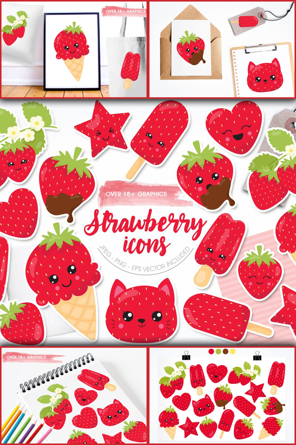 Strawberry Icons Graphic & Illustration - Sublimation.