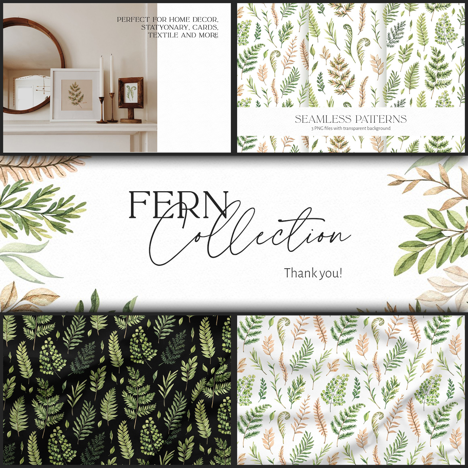 Preview watercolor fern greenery patterns.