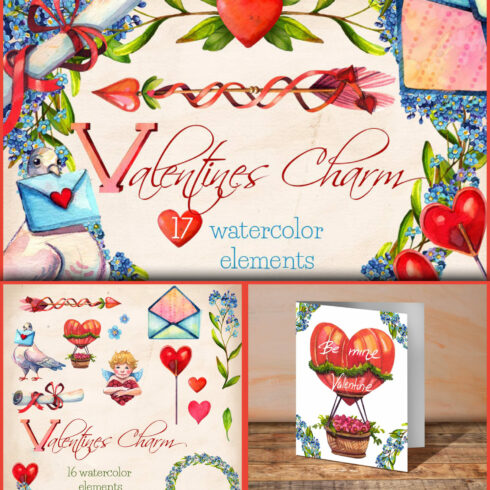 Three images with illustrations for Valentine's Day.