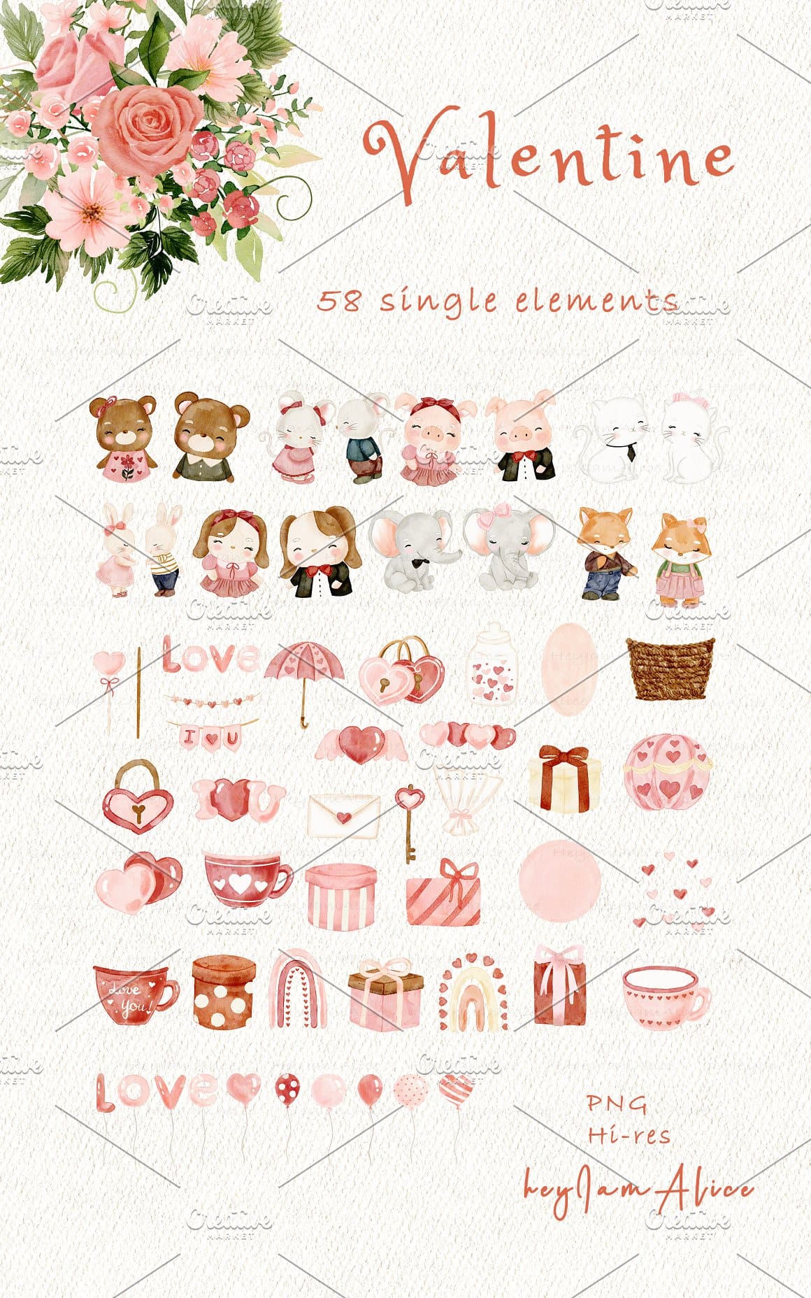 58 single elements of Valentine.