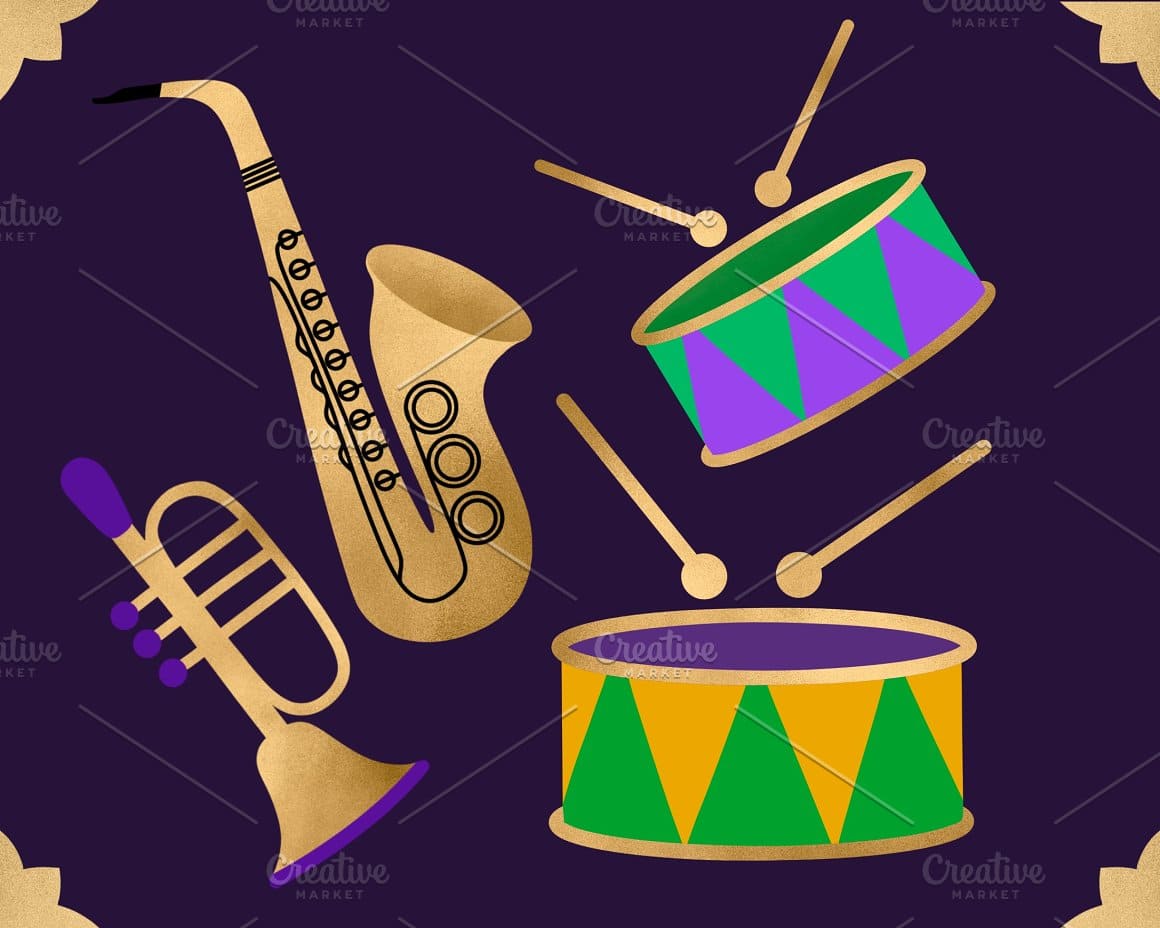 Musical instruments for the day of Mardi Gras celebration.