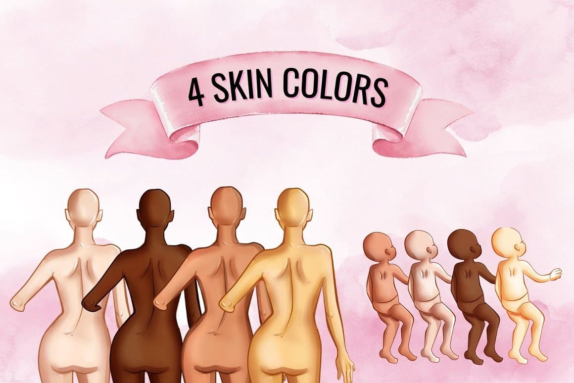 Four skin colors for mother and daughter.