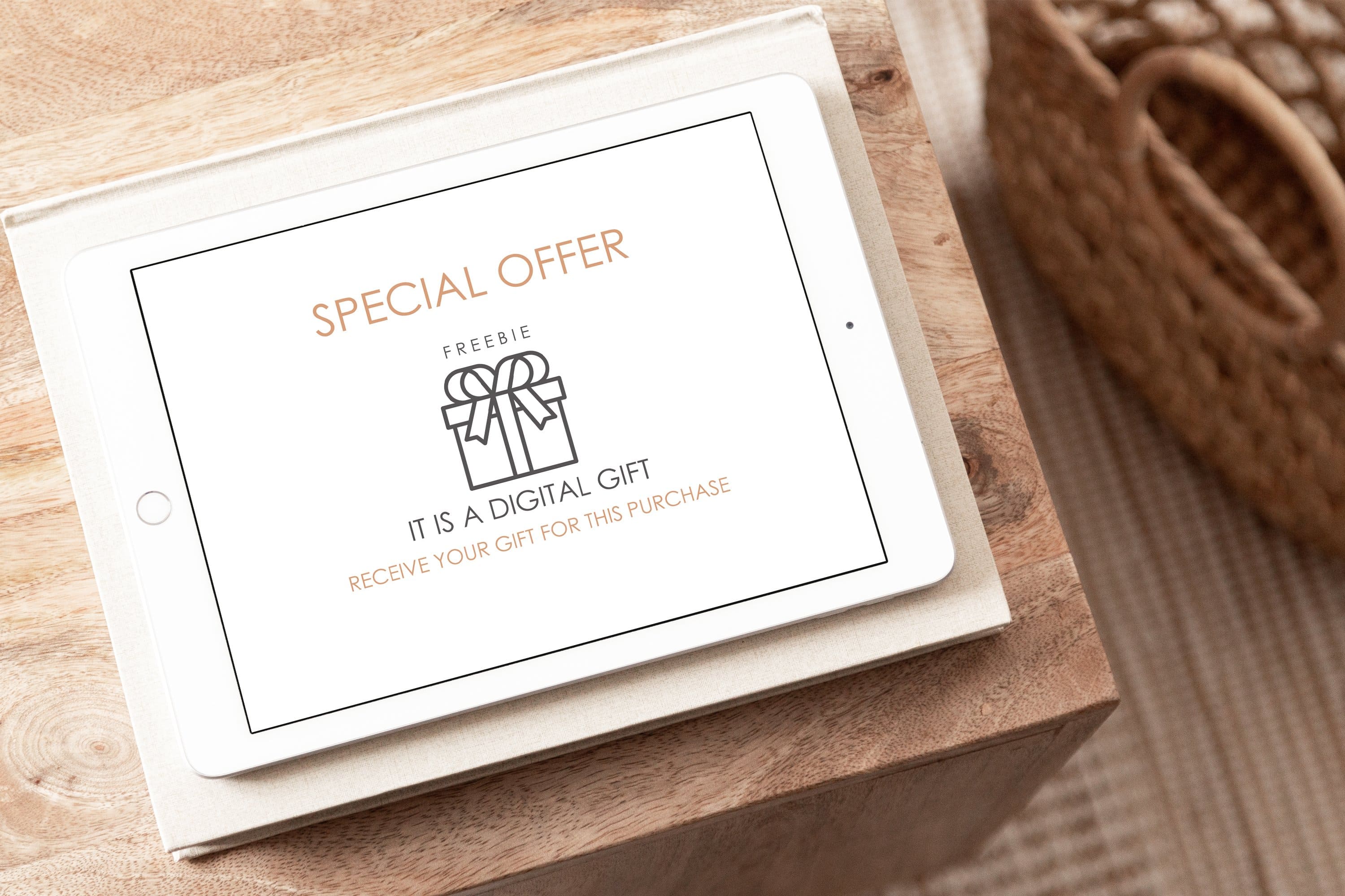 White card with inscription "Special offer and it is a digital gift".