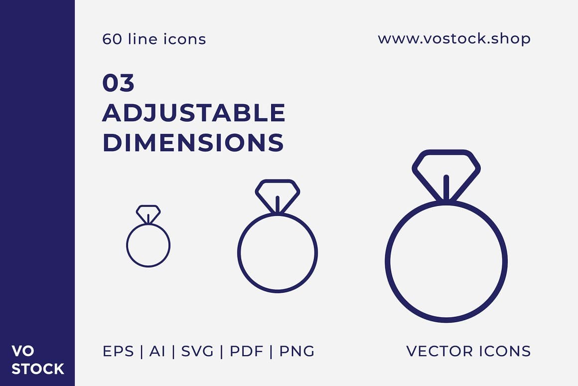 Adjustable dimensions of 60 line icons.