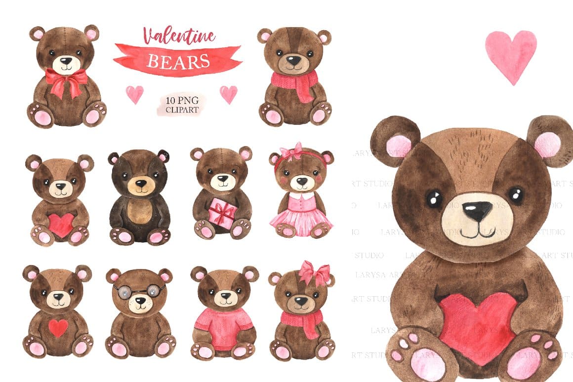 10 PNG Clipart of Valentine bears.