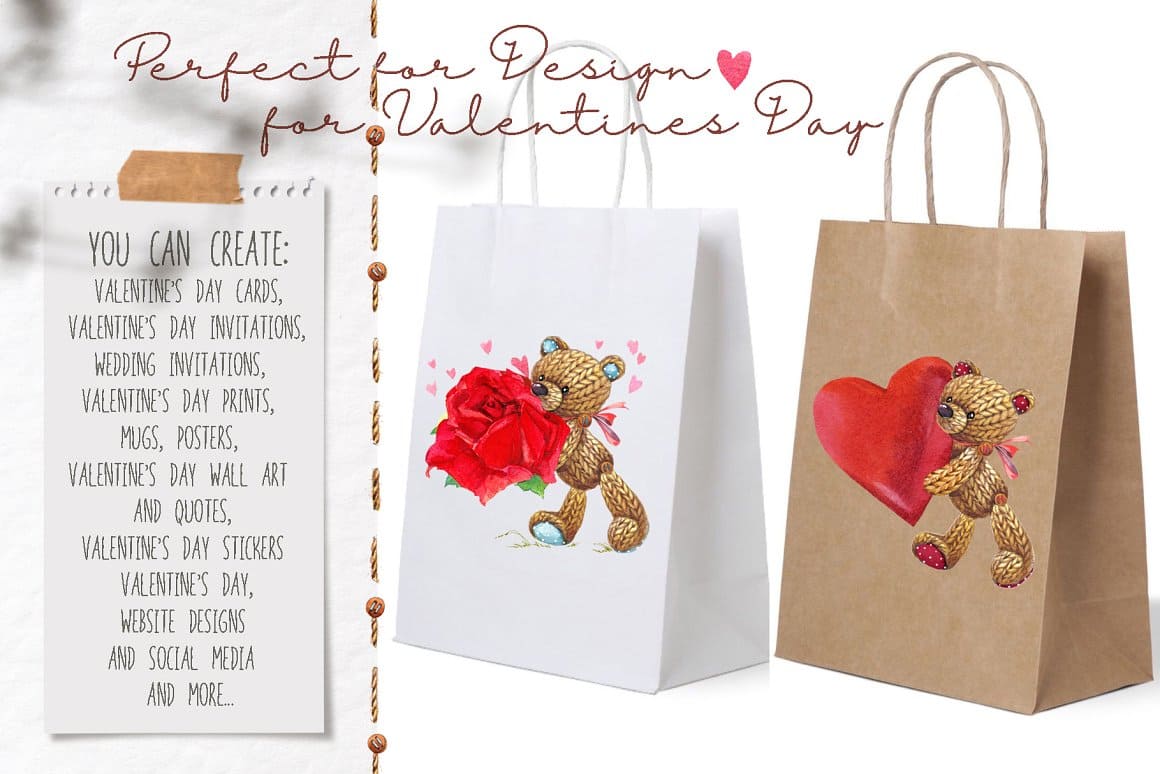 Teddy bears are drawn on the cardboard bags.