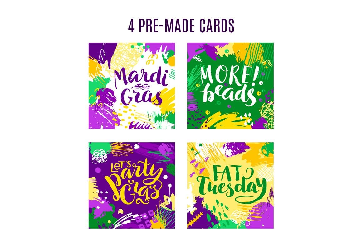 4 pre-made cards for Mardi Gras.