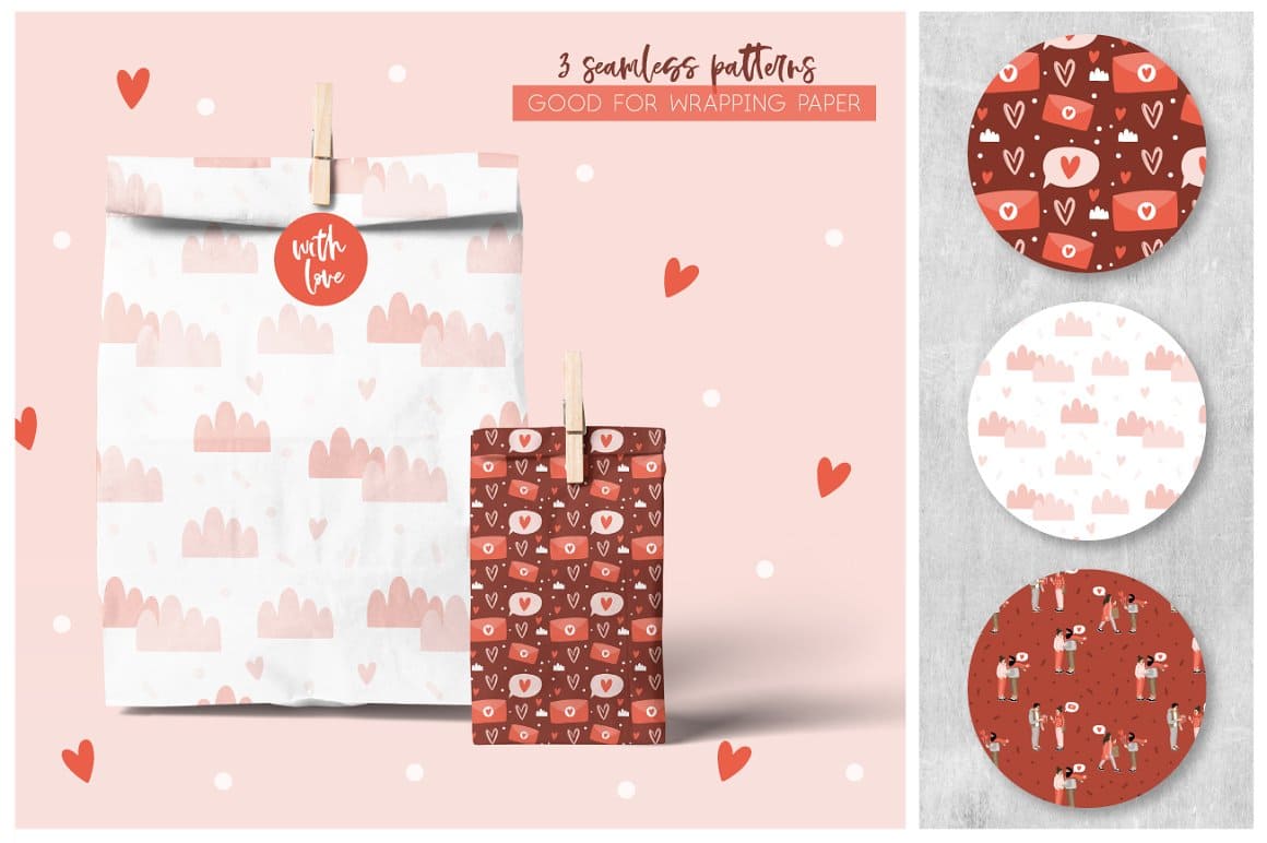 3 seamless patterns good for wrapping paper.