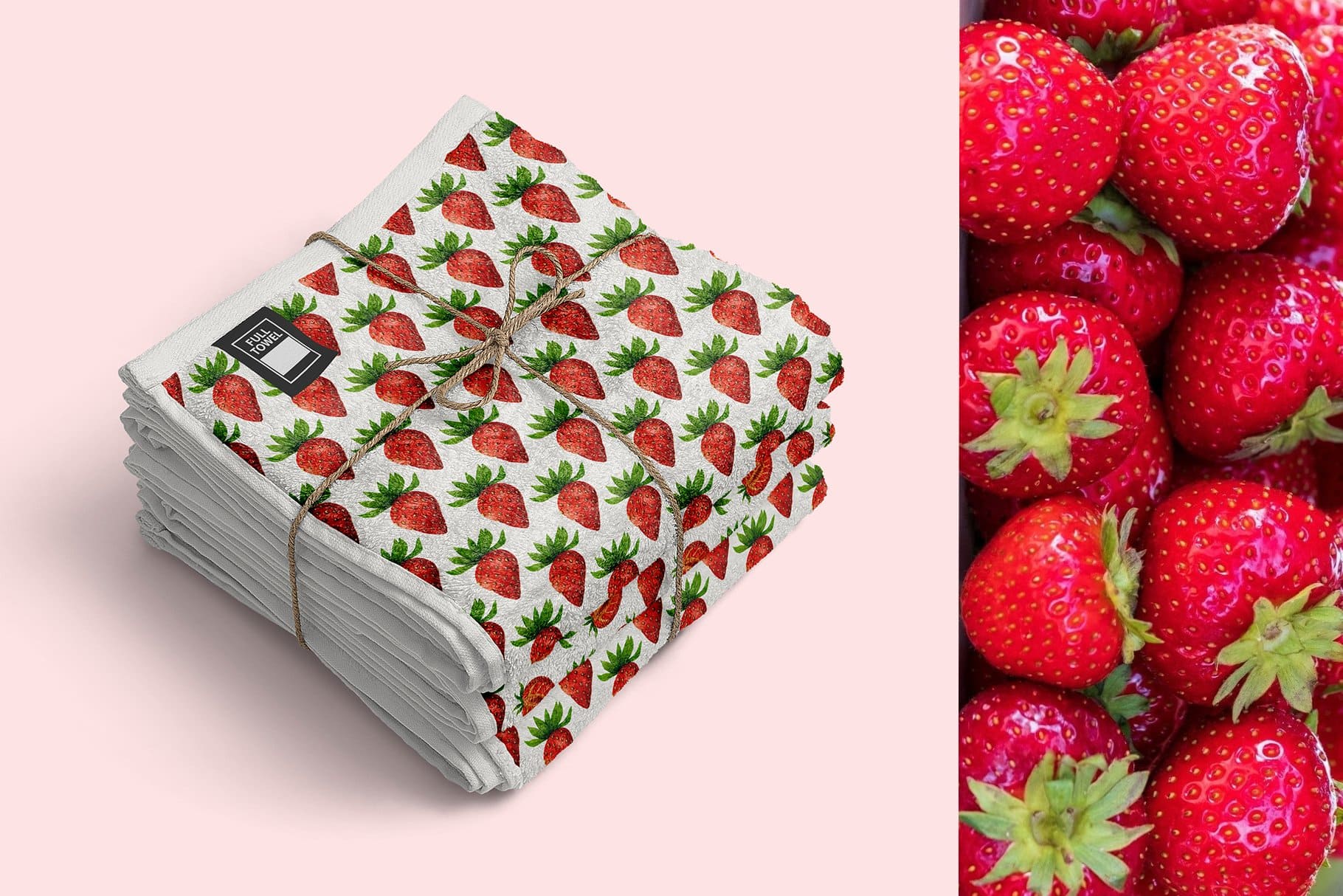 Kitchen towels with a strawberry print.