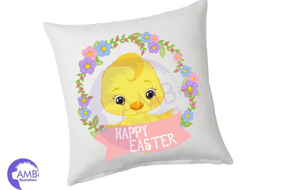 White pillow with Easter design.