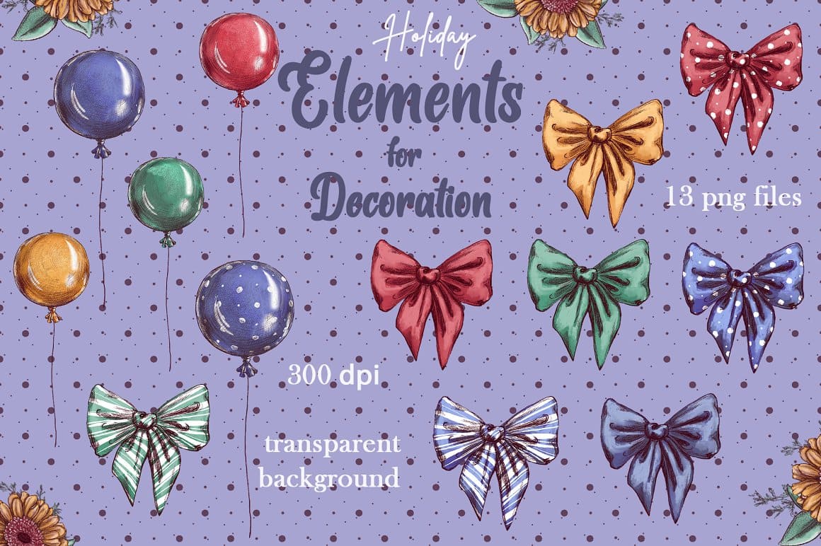 Holiday elements for decoration on the transparent background.