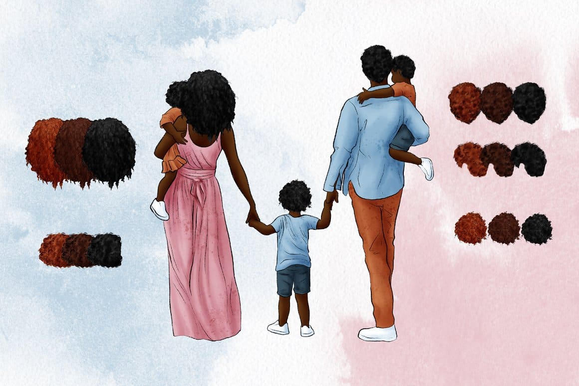 A young family with afro hair.