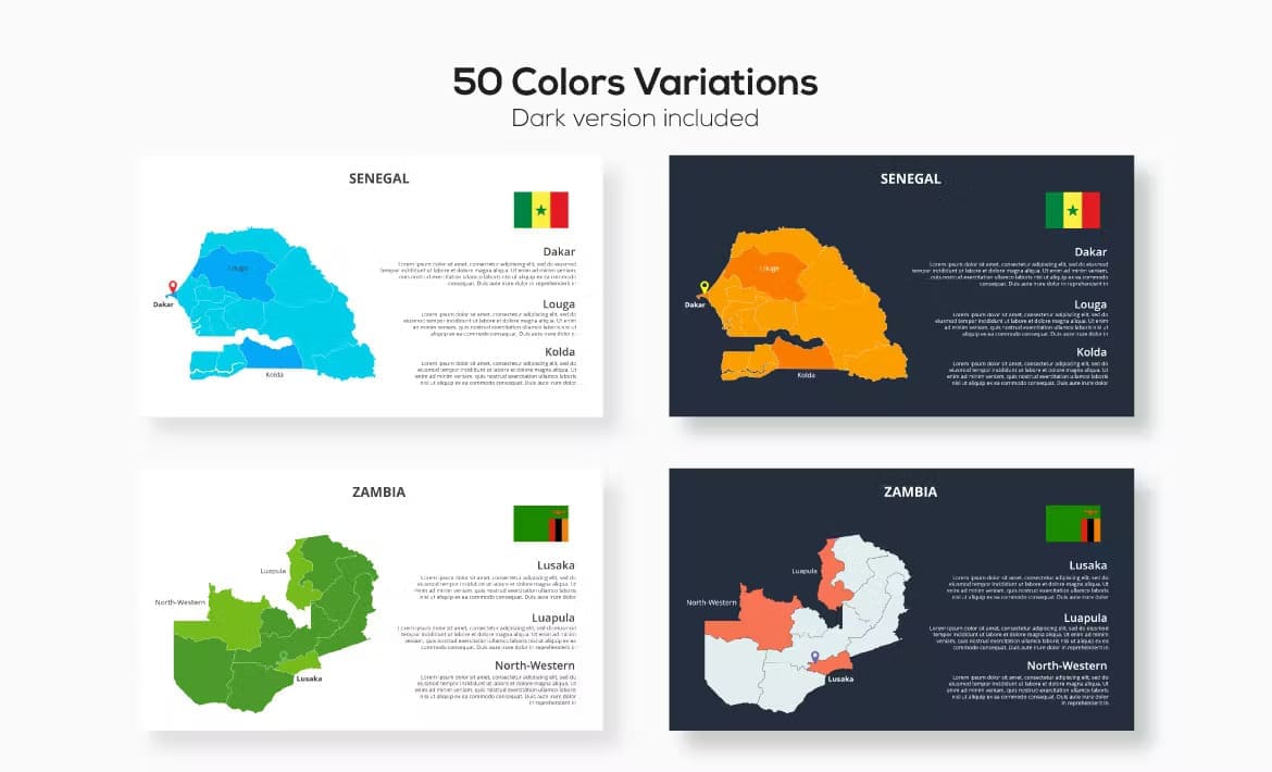 50 colors variations for maps of Africa.