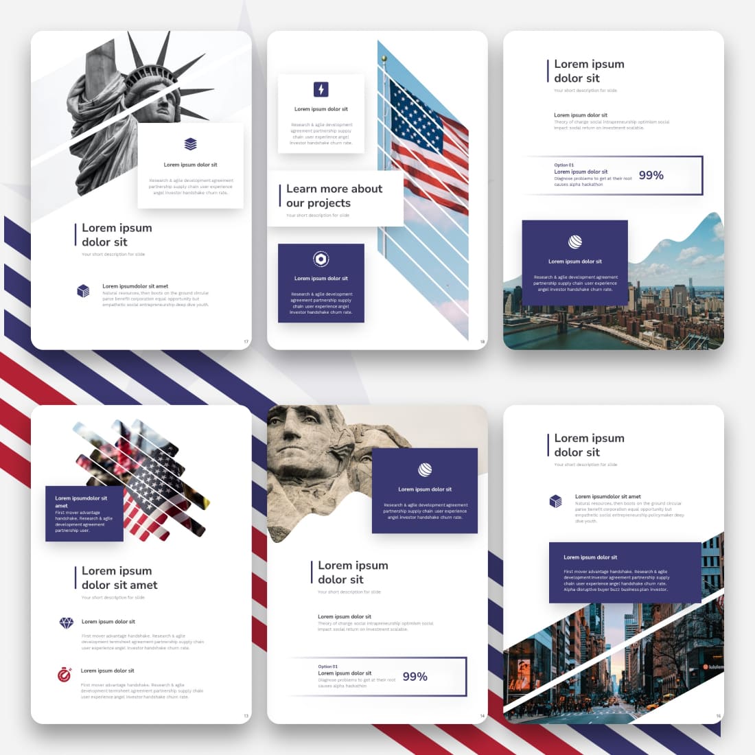Six Google slides in two rows in honor of Memorial Day.
