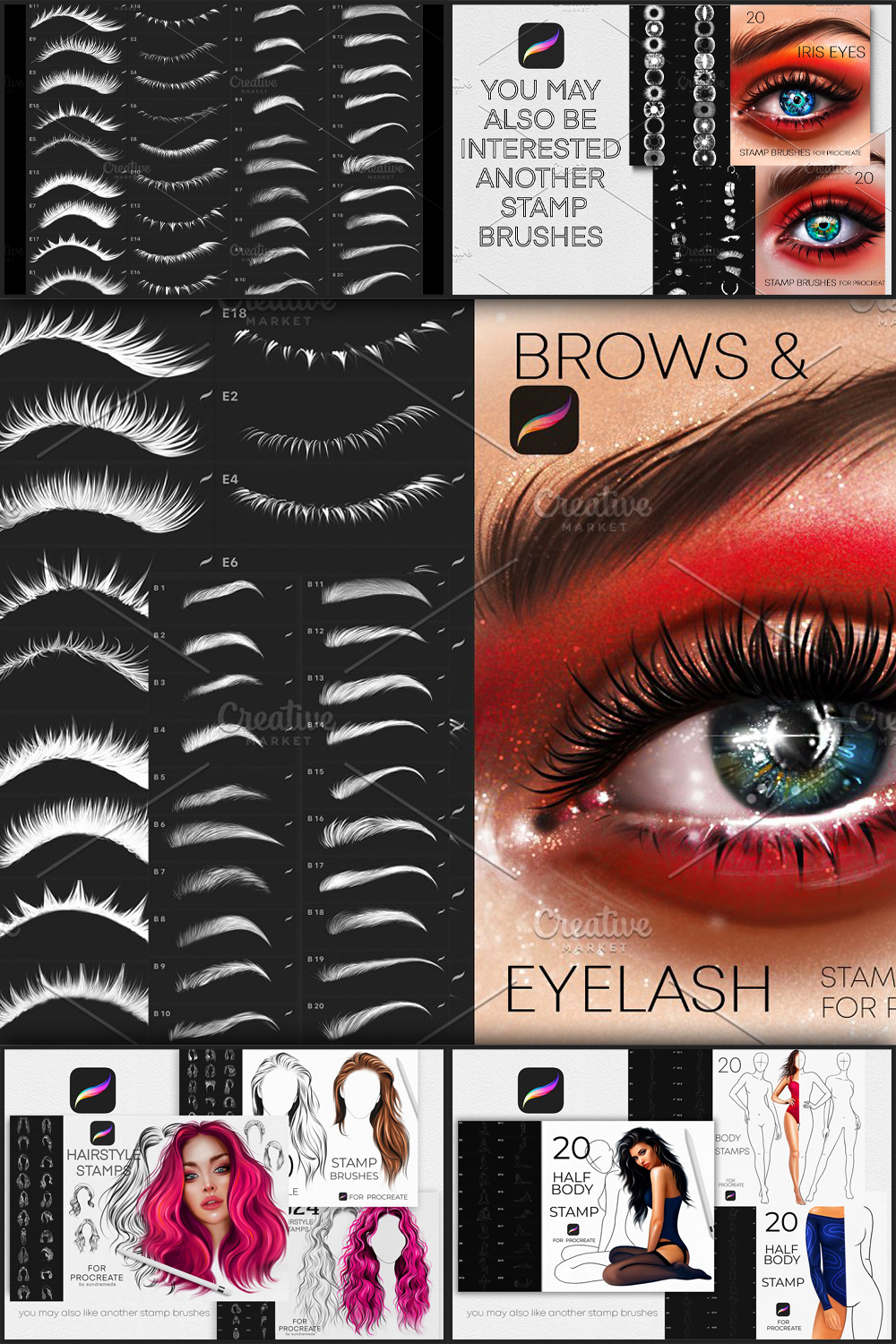 Illustrations of pinterest procreate eye brows brushes makeup.