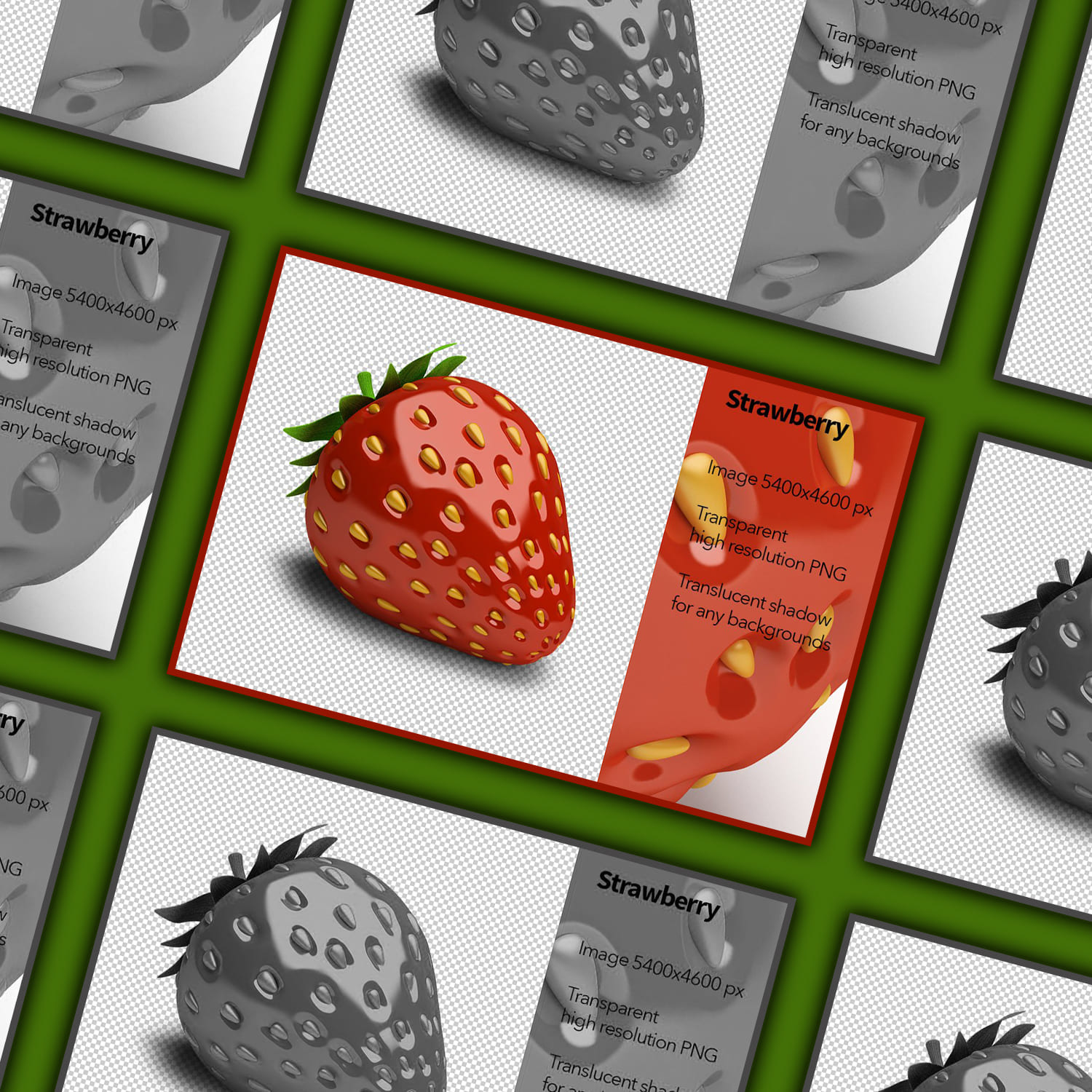 Diagonal pictures with images of strawberries.