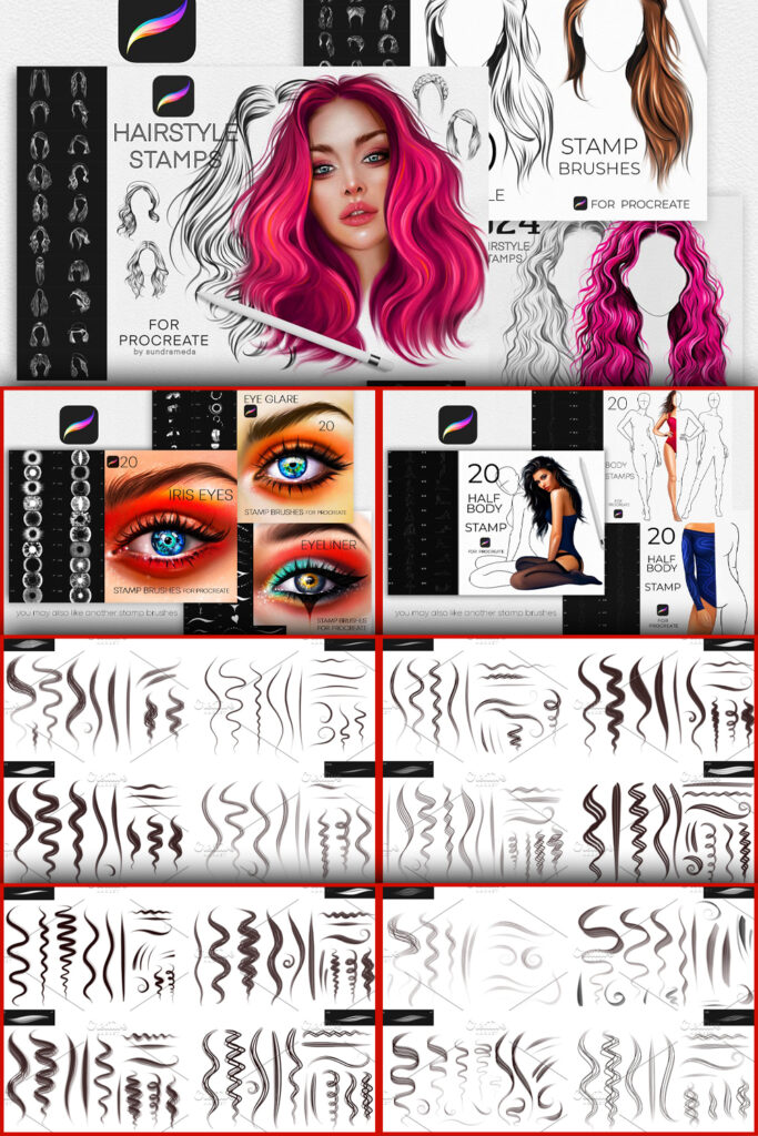 20 Hair Brushes For Procreate – MasterBundles