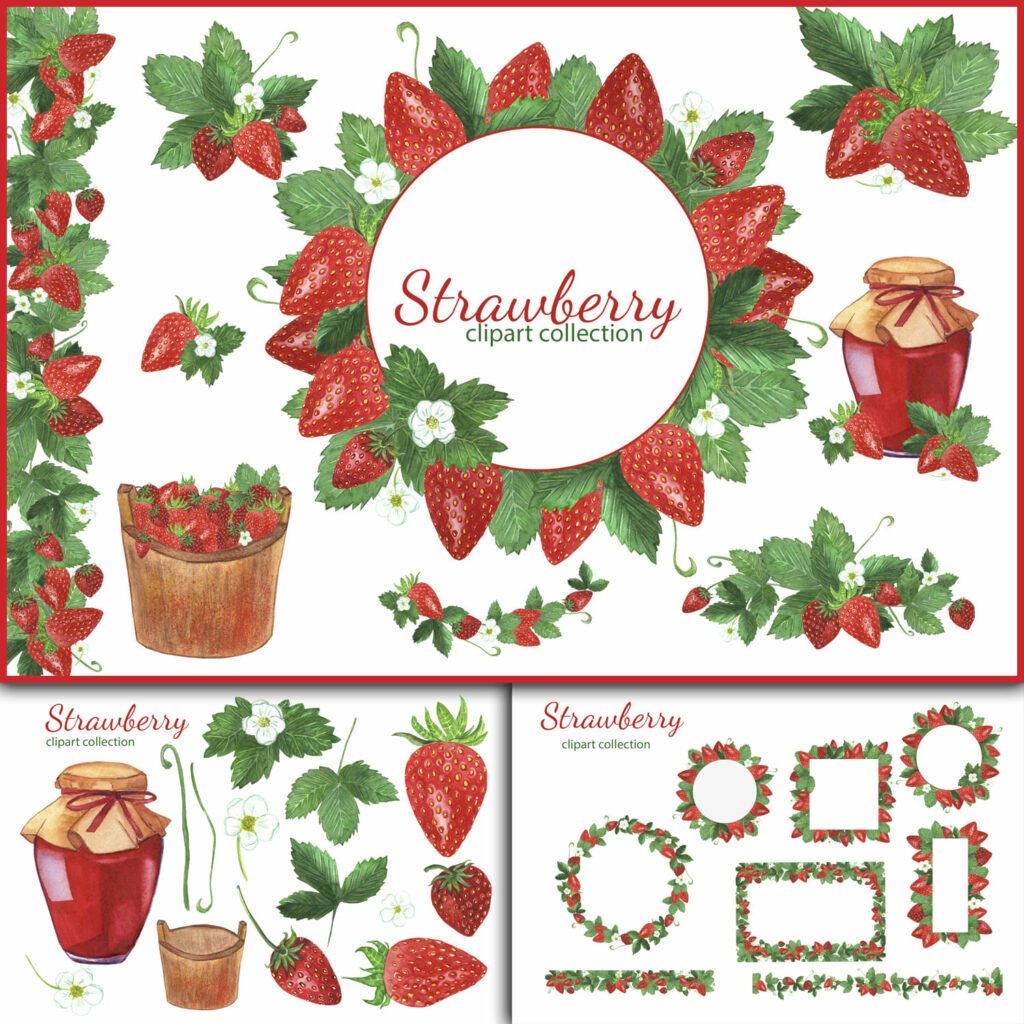 Watercolor Strawberry Clipart, Strawberries Frames – MasterBundles