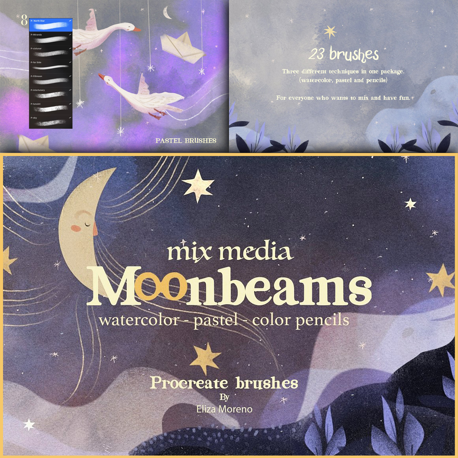 Preview moonbeams mix media brushes.